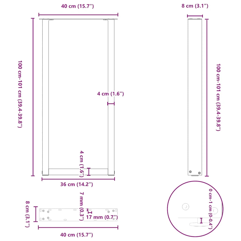 Set di 2 gambe regolabili per tavolo da bar a forma di U 40 x 100 cm design moderno acciaio antracite 02_0057470