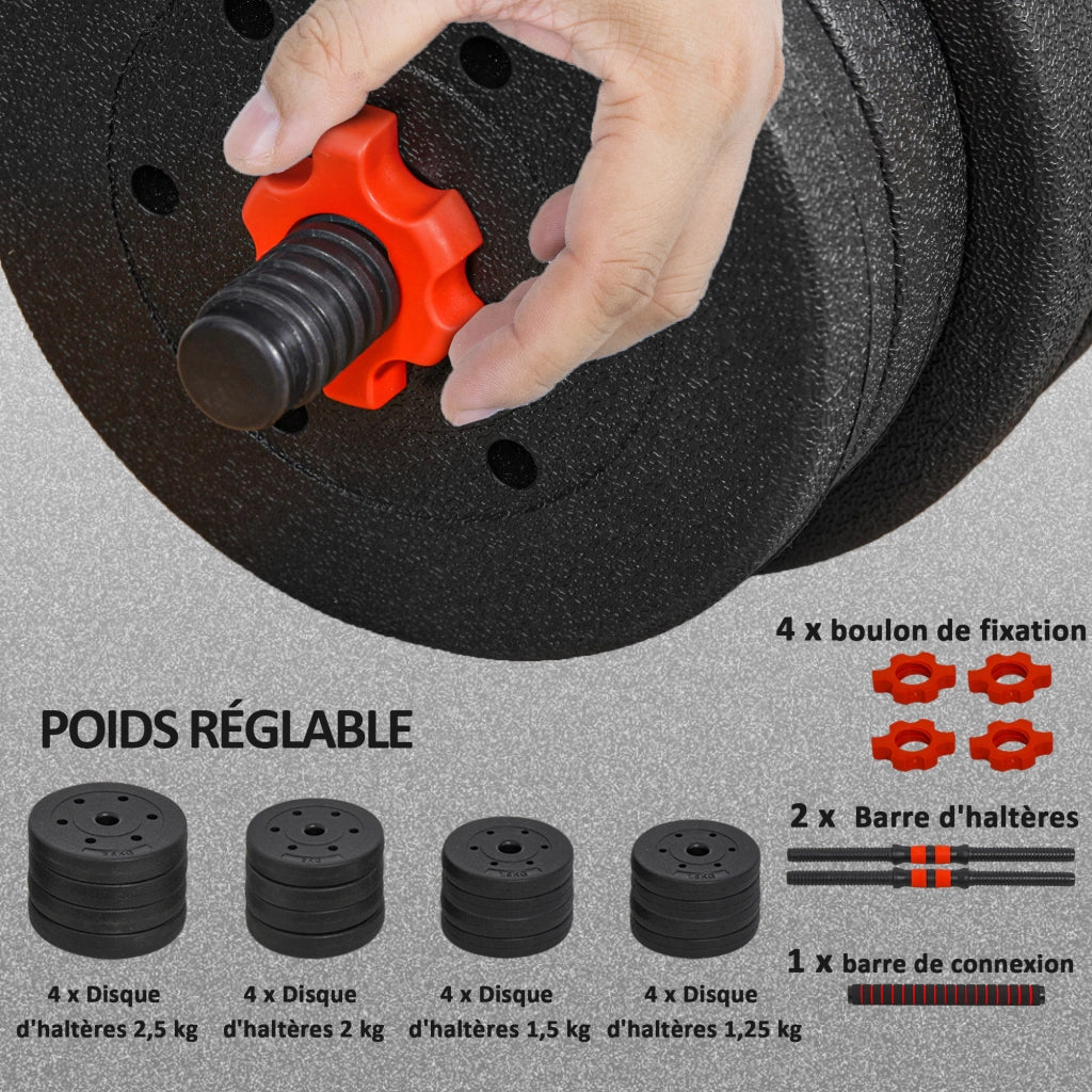 Set di manubri regolabili 30 kg con barre ¨C zephmum ¨C 2 in 1 per allenamento