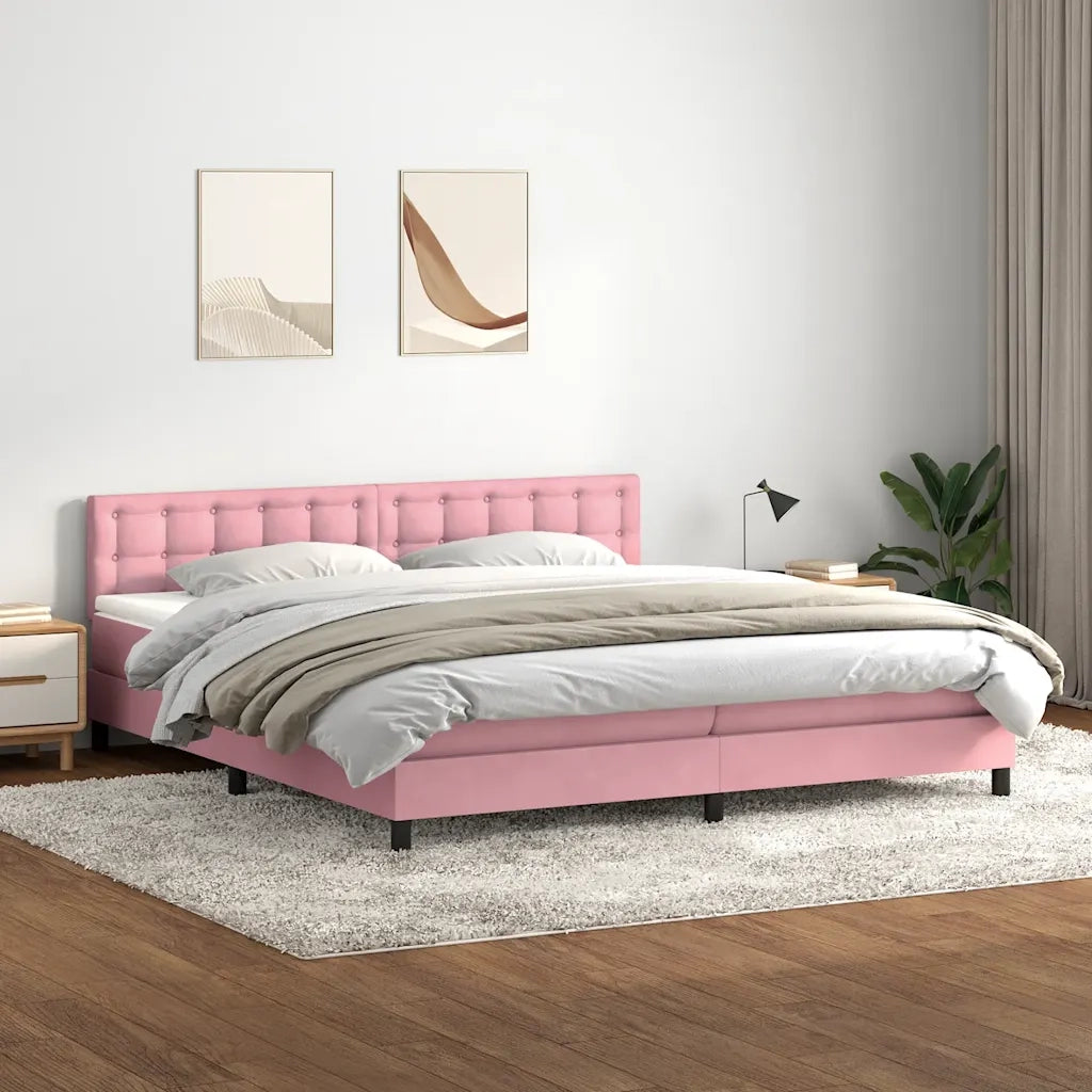 Letto a Molle con Materasso e LED Rosa 180x210 cm in Velluto 3317282