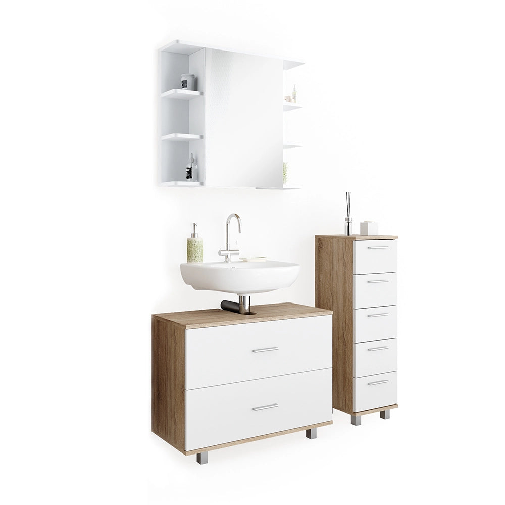 Vicco Set mobili bagno Bianco/Sonoma 3 parti