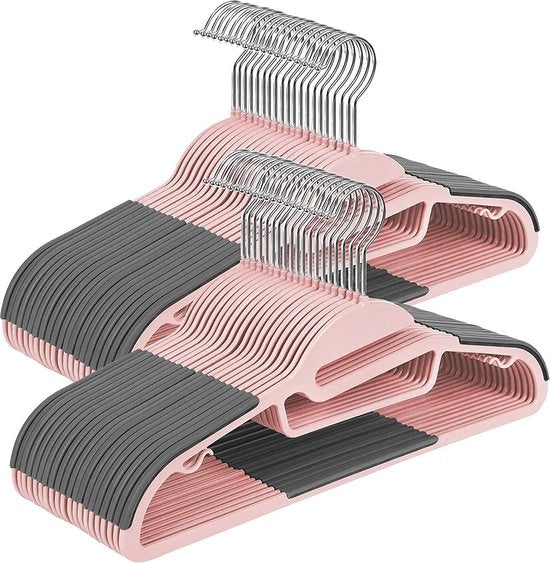Hangers per abito XL - 20 pezzi Rosa/grigio - Hangers per pantaloni - Antiscivolo - Spazievitore - 41,5 x 0,5 x 22,5 cm