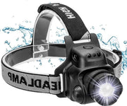Lanterna per capo con sensore di movimento - ricaricabile via USB - impermeabile - 4 livelli di luminosità - regolabile di 90 gradi - cintura regolabile - messa a fuoco regolabile