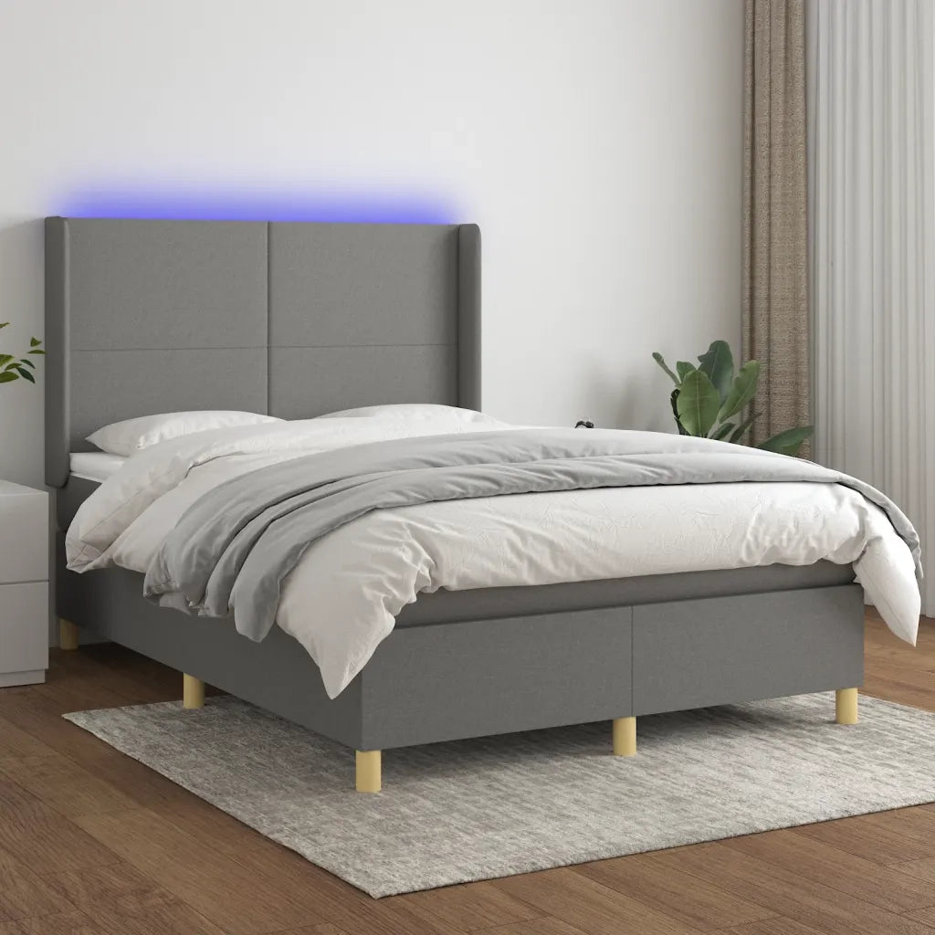 Letto a Molle Materasso e LED Grigio Scuro 140x190cm in Tessuto 3138710
