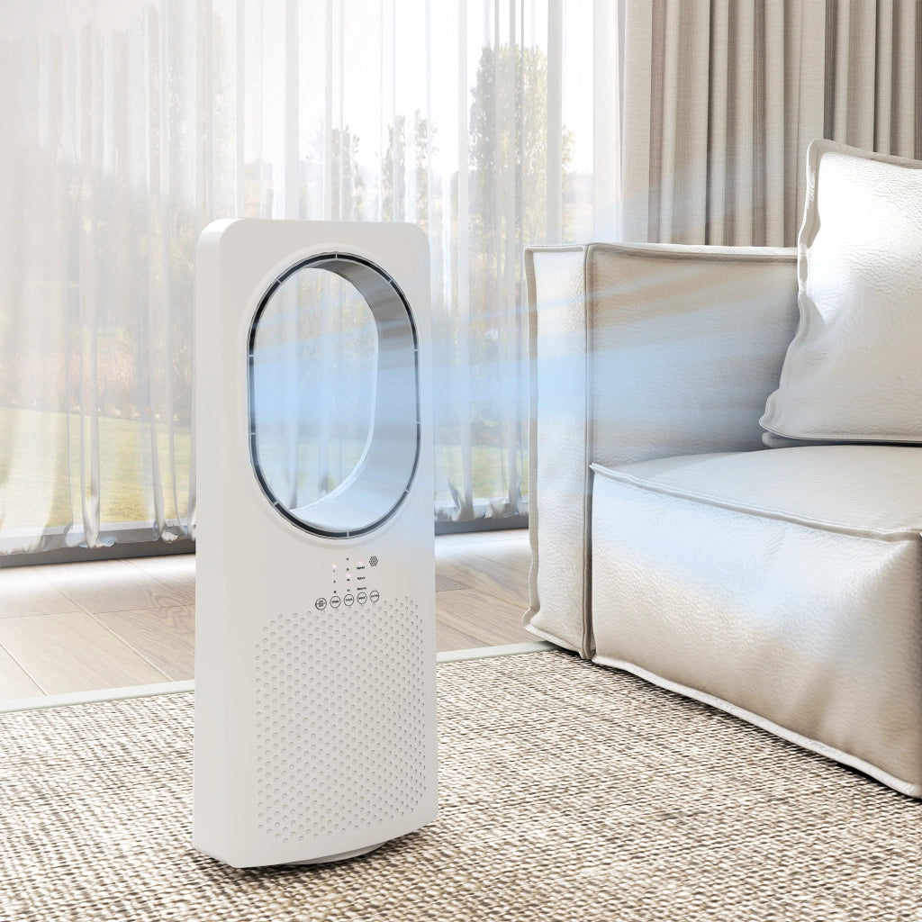 Ventilatore a Torre Senza Pale, Silenzioso 36dB, con Oscillazione a 45¡ã, Luci LED, Telecomando, Bianco