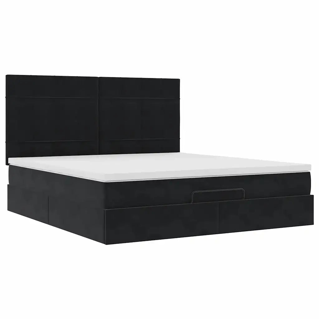 Struttura Letto Pouf con Materassi Nero 180x200 cm in Velluto 3313489