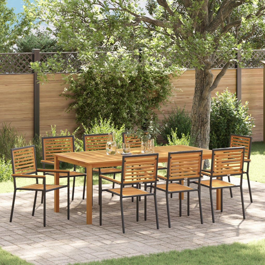 Set da pranzo da giardino 9 pezzi  Rattan Polipropilene Acacia nera