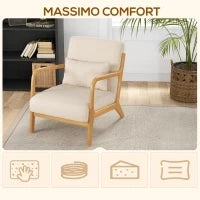 Poltroncina in Velluto con Struttura in Legno, Imbottitura con Molle a S e Cuscino, 61x78x76 cm, Beige