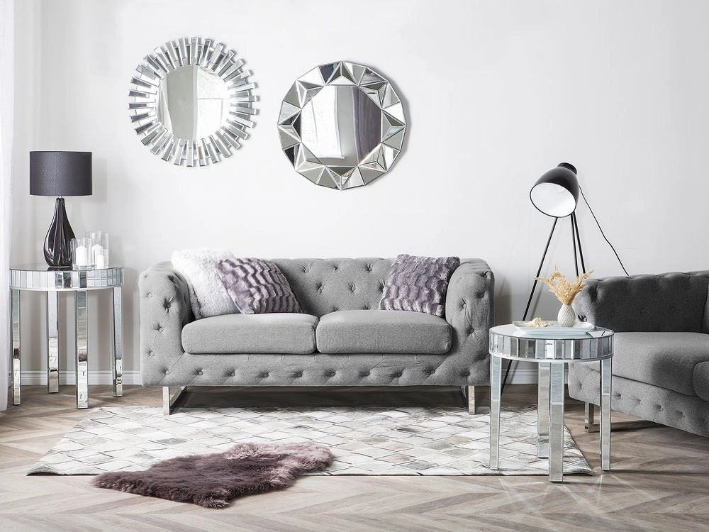 Divano Chesterfield a 2 posti grigio chiaro capitonnè sofà soggiorno
