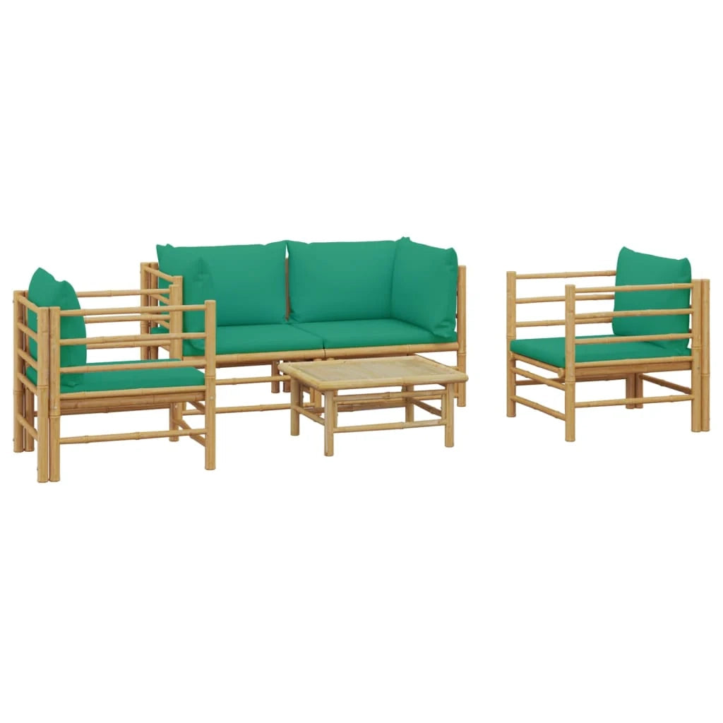 Set di mobili da giardino per esterni 5 pezzi con cuscini bambù verde 02_0016507