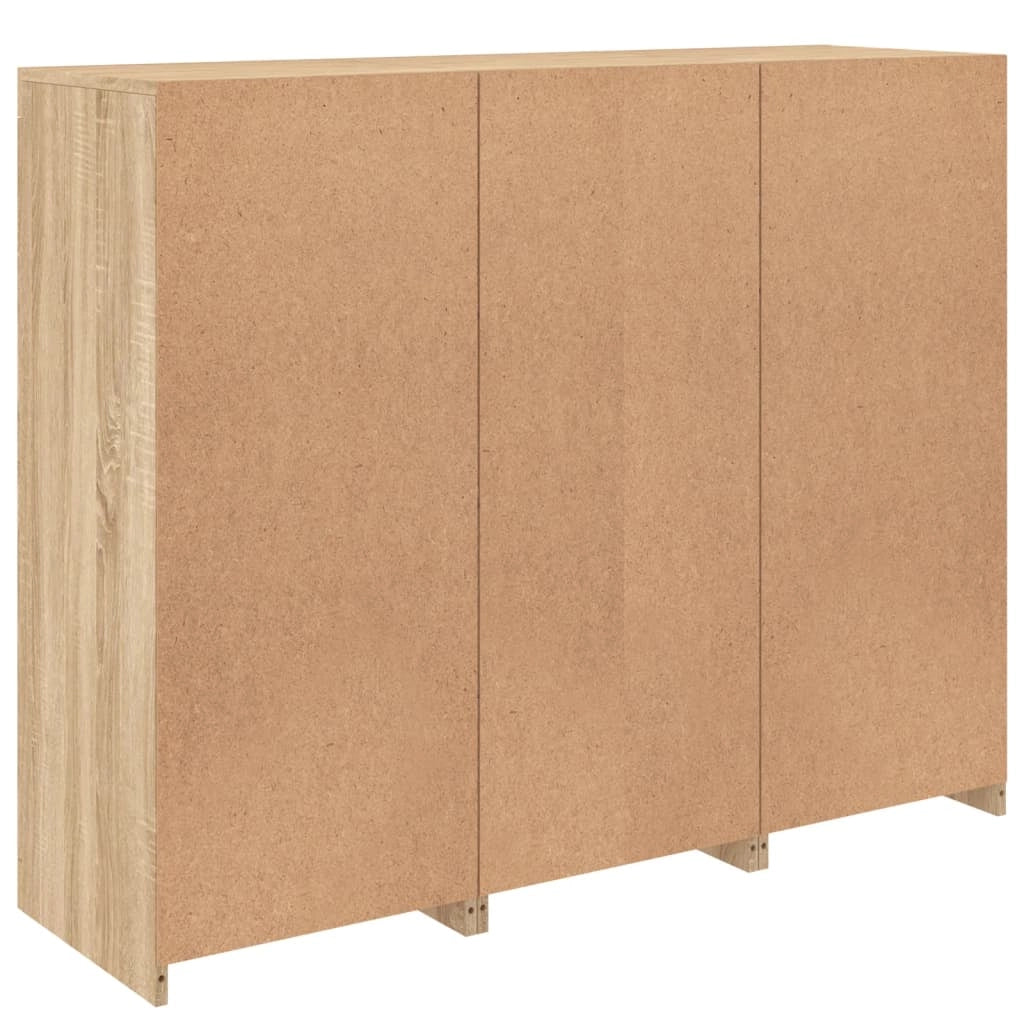 Buffet credenza cassettiera armadio mobile contenitore organizer per cucina soggiorno salotto con luci a LED 3 pezzi in legno ingegnerizzato Sonoma marrone 02_0037214