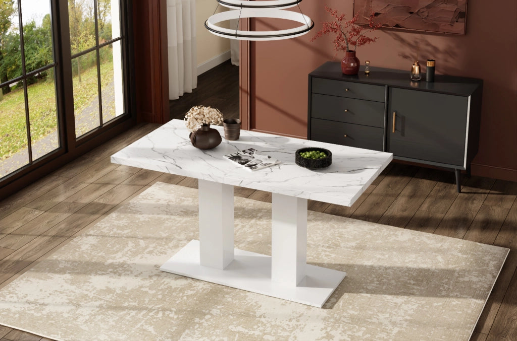 Tavolo da pranzo allungabile 140/180x70 cm per 4-8 persone in MDF bianco