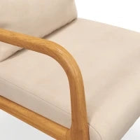 Poltroncina in Velluto con Struttura in Legno, Imbottitura con Molle a S e Cuscino, 61x78x76 cm, Beige