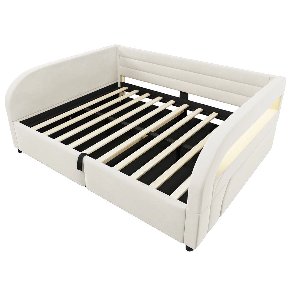 Letto imbottito contenitore con LED ¨C Minimal ¨C Bianco 140x200 cm