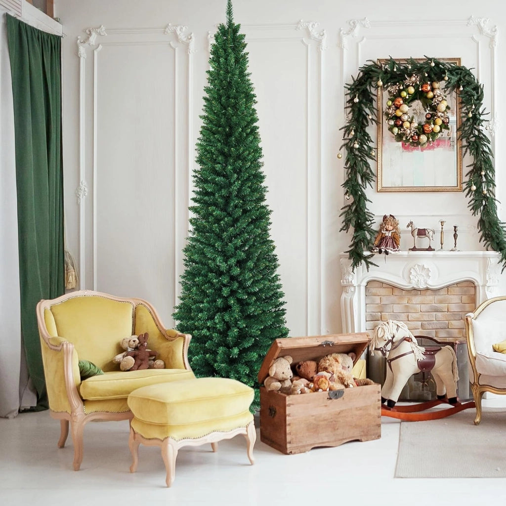 Albero di Natale Artificiale, Abete per la Festa di Natale, Albero Artificiale per Casa, Folto e Realistico, PVC, Supporto in Metallo, Facile da Montare, Verde (270 cm)