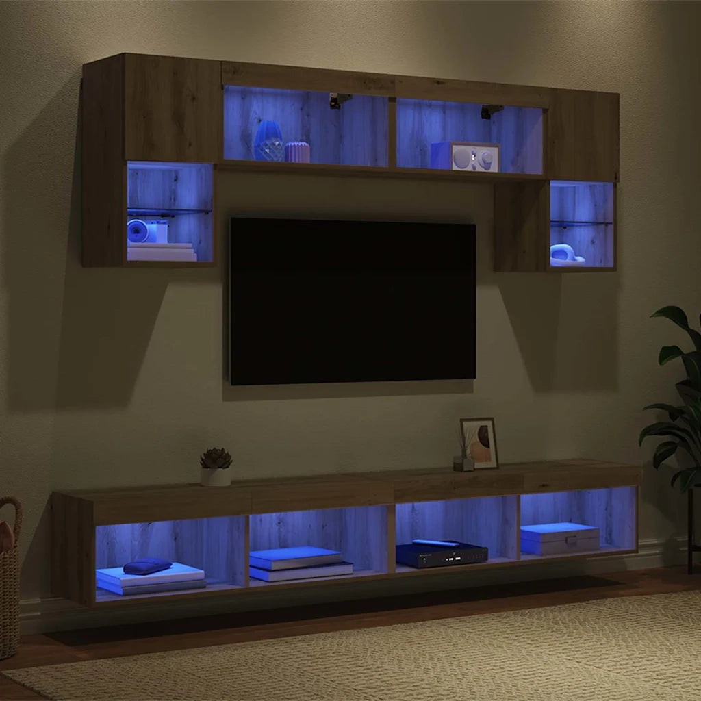 Unità a muro per TV con LED 6 pcs Rovere artigianale