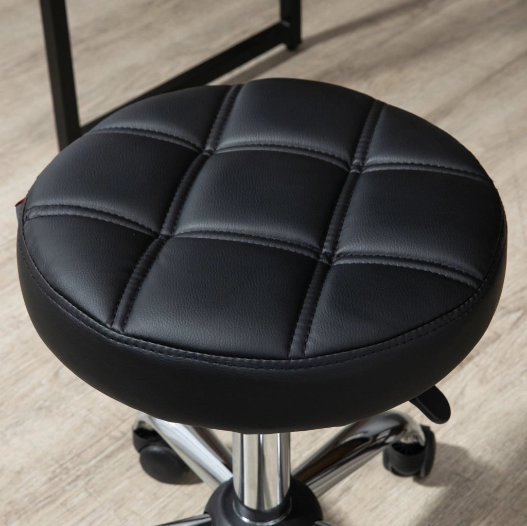 Sgabello girevole ?35;5x48-63 cm con ruote; altezza regolabile in similpelle nera