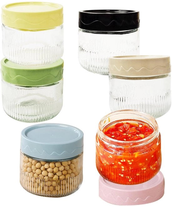 Saladiera in vetro riciclabile, 240 ml, 6 pezzi, portasalate con coperchio per salse, erbe, gelato, shot