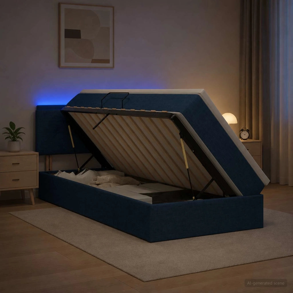 Letto con contenitore LED e materasso Blu 90 x 190 cm Tessuto 3459035