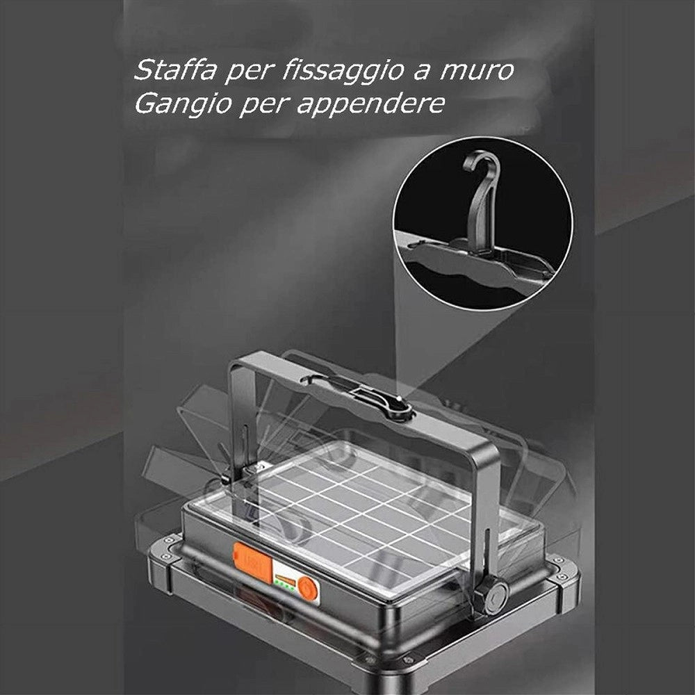 Trade Shop - Faro Proiettore Ricaricabile Pannello Solare 200 W Usb Power Bank Ip65 S18b-200w -