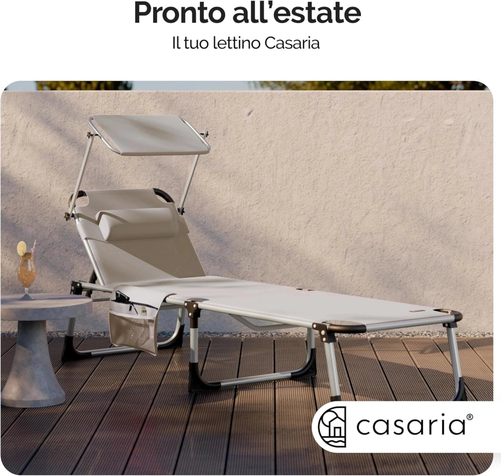 ® Lettino Prendisole Pieghevole Malta 210x61cm con Tettuccio Carico Max. 180kg Sdraio da Giardino Mobili Esterno