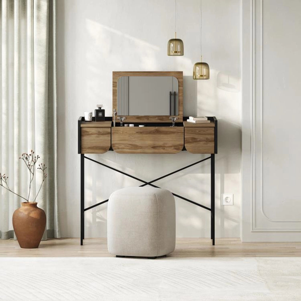 Toeletta Trucco Rovere Moderna Mobile Salvaspazio con Cassetti e Specchio