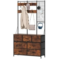 Mobile d'ingresso 4 in 1, appendiabiti, vestiaire con 7 cassetti in tessuto e 14 ganci, 100 x 30 x 183 cm, marrone rustico