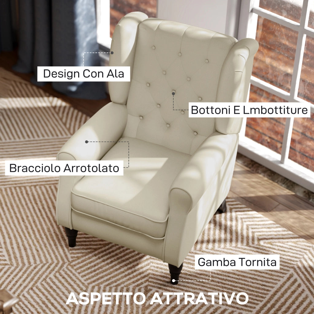 Poltrona Relax Velluto Trapuntata ¨C Zephmum ¨C Bianco 74x86x102
