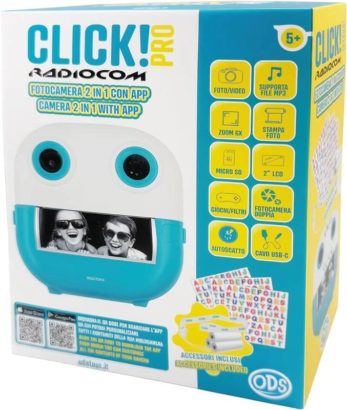 RADIOCOM - CLICK! 4 FOTOCAMERA ISTANTANEA PER BAMBINI CON DOPPIA FOTOCAMERA E APP