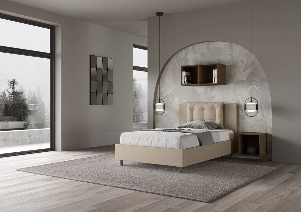 Letto una piazza e mezza senza rete imbottito 120x200 similpelle bianco Annalisa