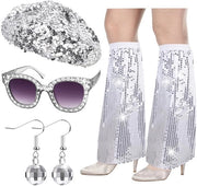 Accessori per costume da discoteca 70s - Cappello a pailletten - Occhiali da discoteca - Balze da discoteca - Calze per gambe - Ideali per feste di costume - Abbigliamento da costume