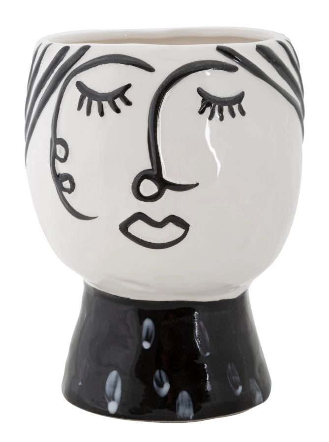 Vaso Pot Face Ø14x18,2 cm in Porcellana Bianco e Nero