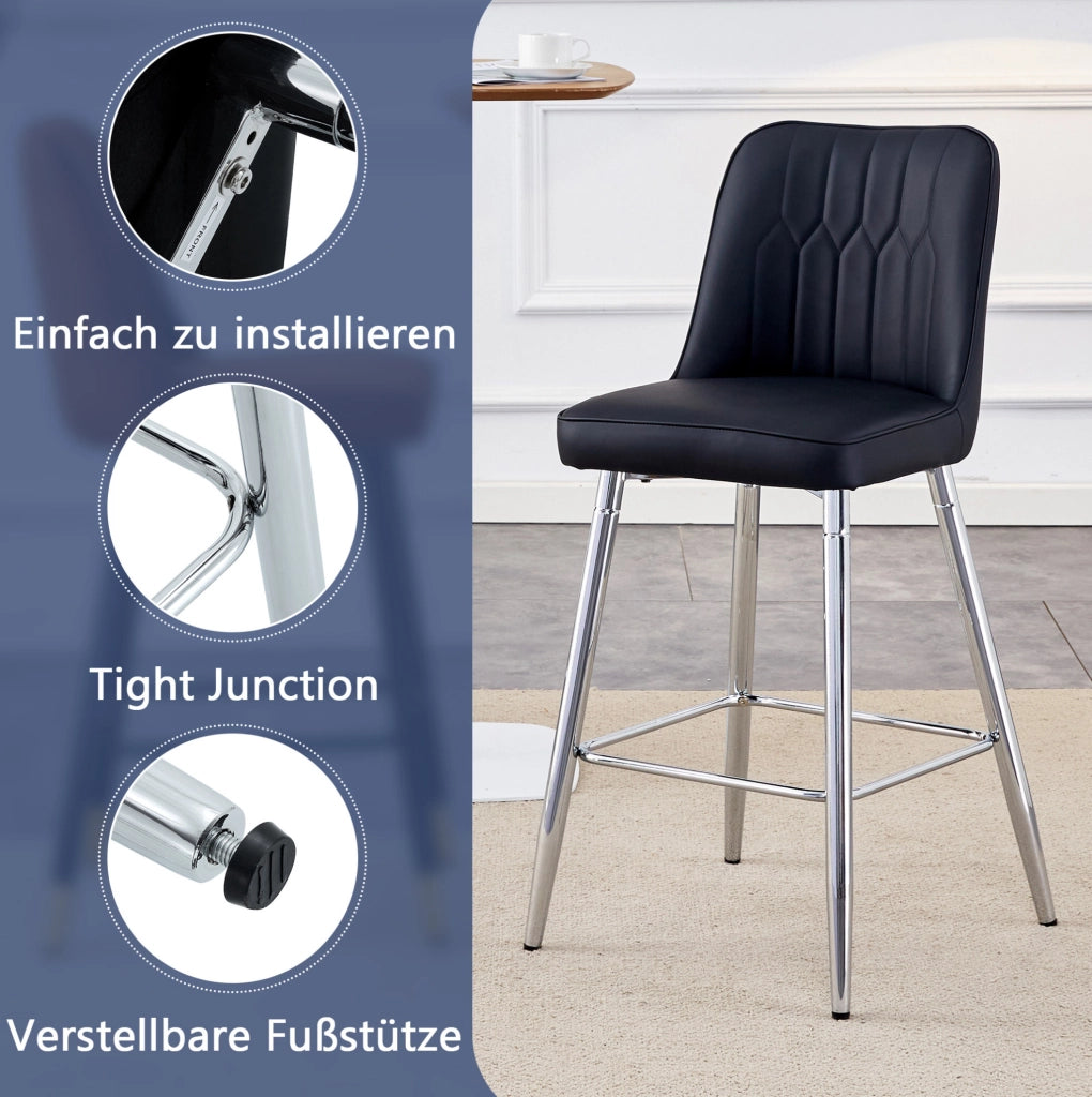 Set di 2 sgabelli da bar neri e argento in PU, H 100 cm