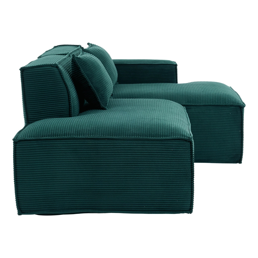 Divano lineare con cuscini e seduta elastica - in poliestere - verde retrò