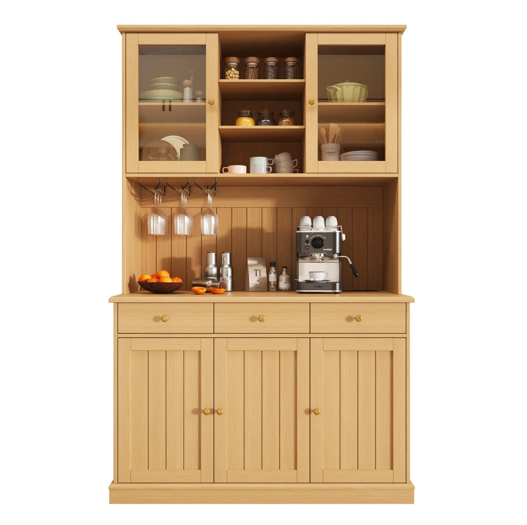 Credenza alta 120x40x191 cm con portabicchieri e prese integrate; truciolare; naturale