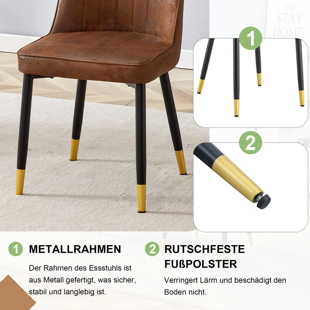 Set di 2 sedie da pranzo moderne con schienale; seduta in tessuto tech marrone e gambe in metallo nero