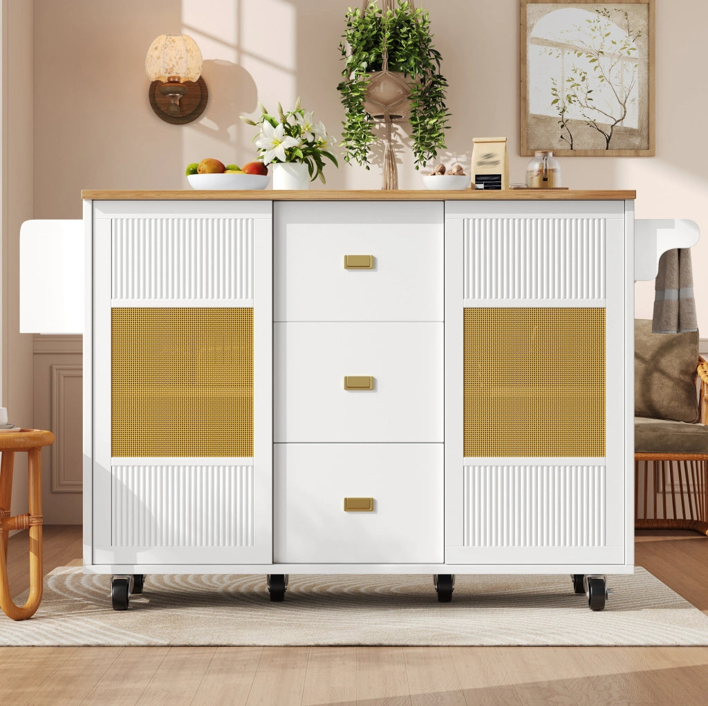 Isola da cucina pieghevole con ruote 146,85x70x90 cm bianca