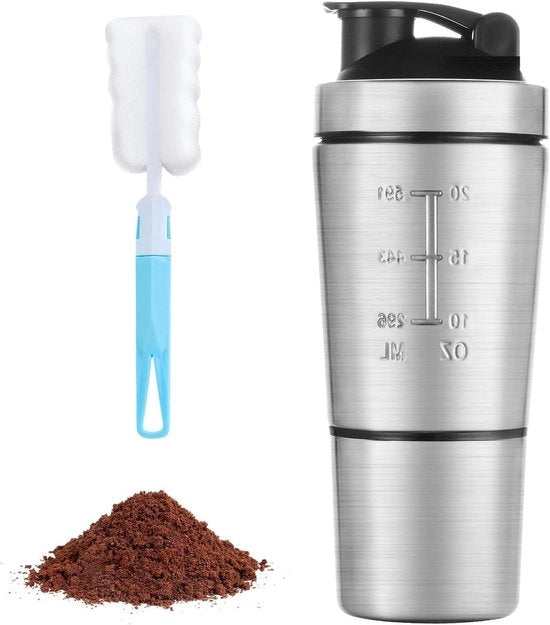 Shaker di Proteine - 700ml Acciaio Inossidabile con Bicchiere di Stoccaggio e Mixball per Shaker di Proteine