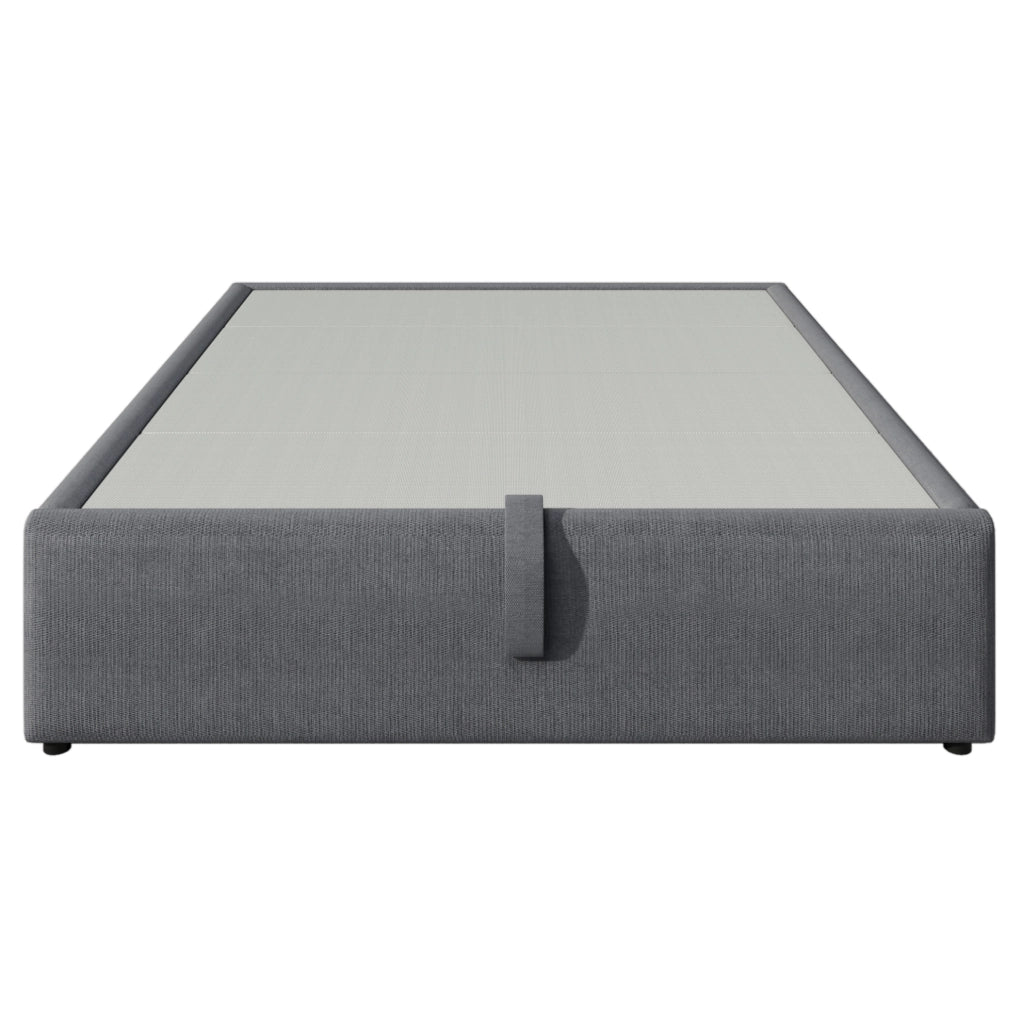 Letto matrimoniale contenitore 140x200 cm in tessuto cotone e lino grigio; con USB e Type-C