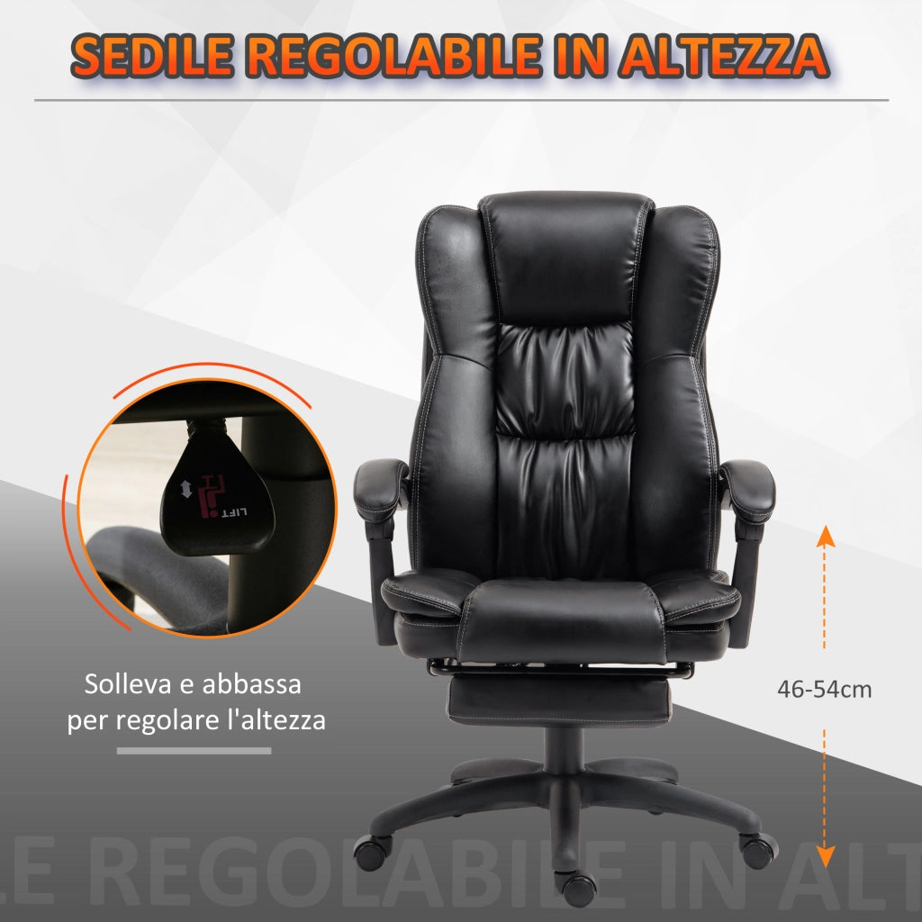 Sedia da Ufficio con Massaggio e Altezza Regolabile ¨C Zephmum ¨C Nera, Similpelle, 68.5x68.5x113-121 cm