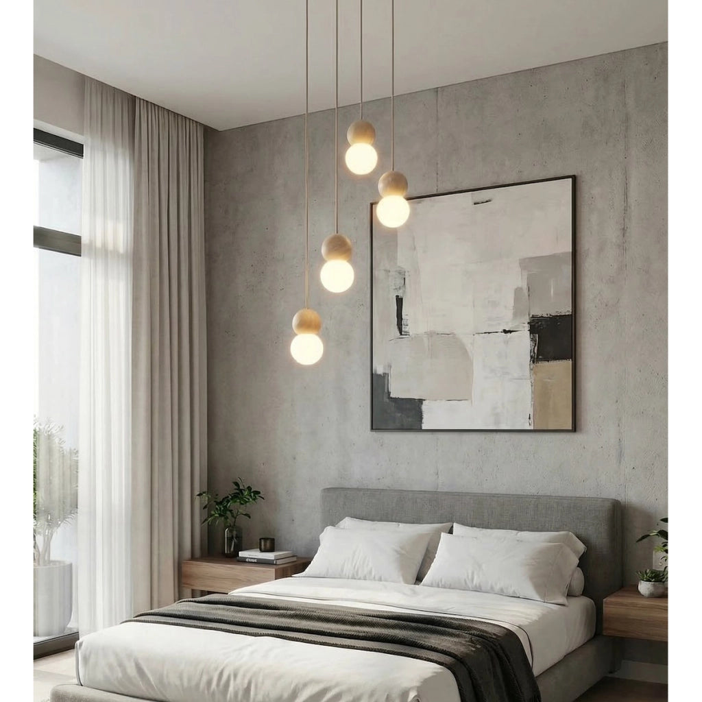 Lampada a sospensione LOOP in acciaio moka e legno