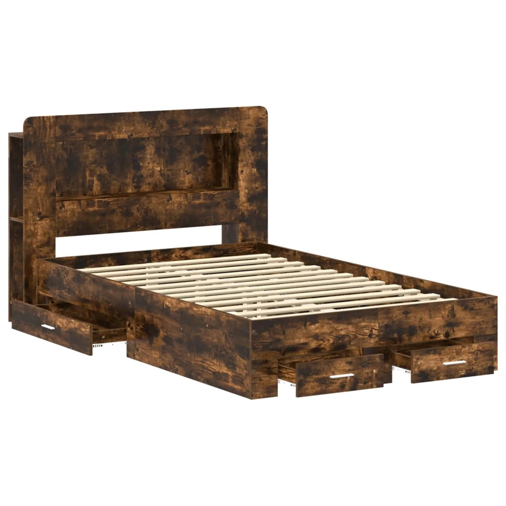 Letto matrimoniale | Letto per adulti | Telaio del letto con storage Rovere Fumo 120 x 190 cm