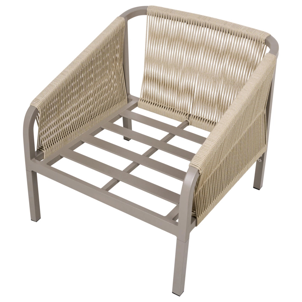Set di divani da giardino a 5 posti Struttura in metallo beige Divano a 3 posti Poltrone con cuscini Stile moderno