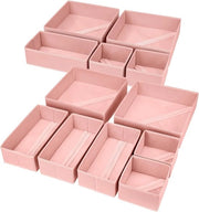 Organizzatore di cassetti 12 pezzi, scatola pieghevole - Divisori di cassetti in tessuto, armadio a cassetti, organizzatore di abbigliamento per reggiseni, calze, intimo e camera da letto (rosa)