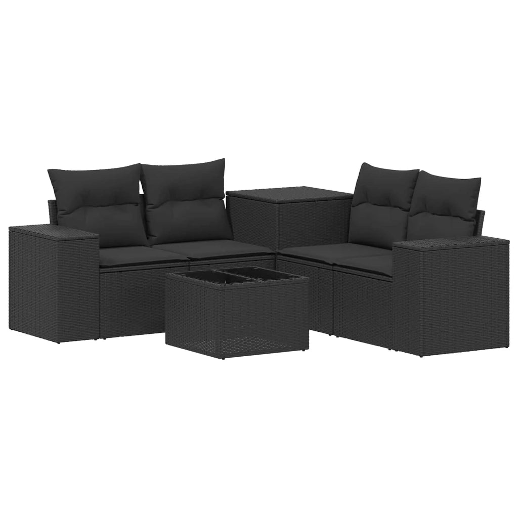 Set di divani 6 pz Nero Rattan sintetico e Acciaio 3447553