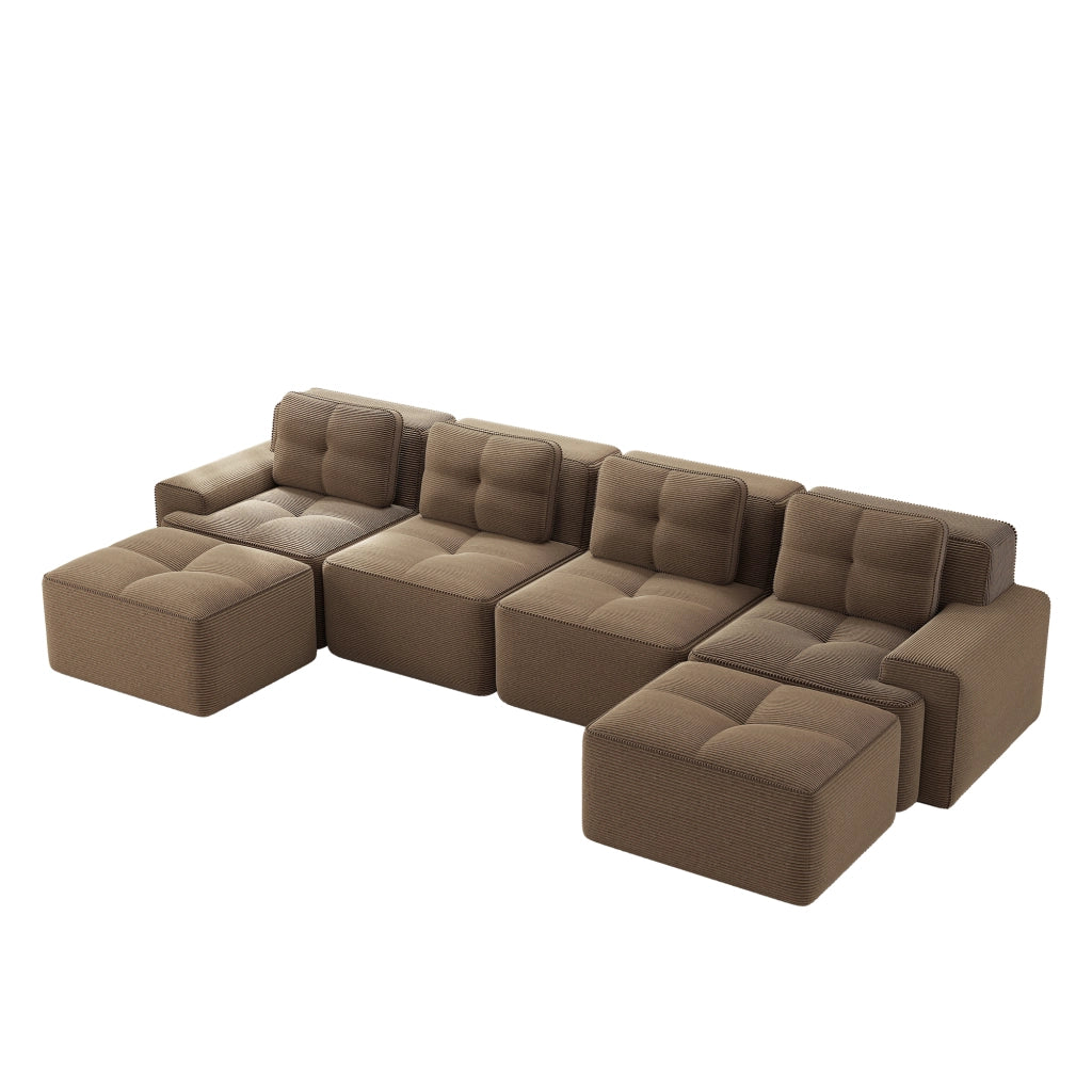 Divano Modulare Chaise Longue 4 Posti ¨C MINIMAL ¨C Velluto a Coste Marrone, Braccioli