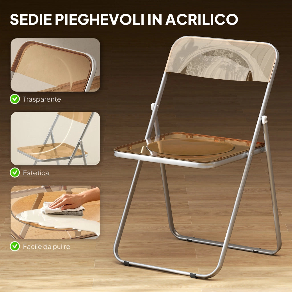 Set 4 Sedie Pieghevoli Salvaspazio 47x48x75 cm in Acciaio e Acrilico Arancione