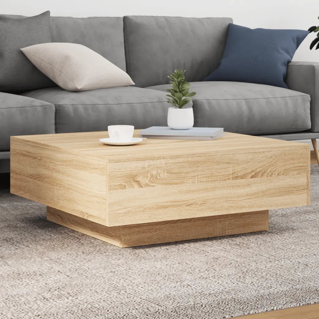Tavolino da Soggiorno con Luci LED-Tavolino da Salotto-Tavolo Rovere Sonoma 80x80x31 cm