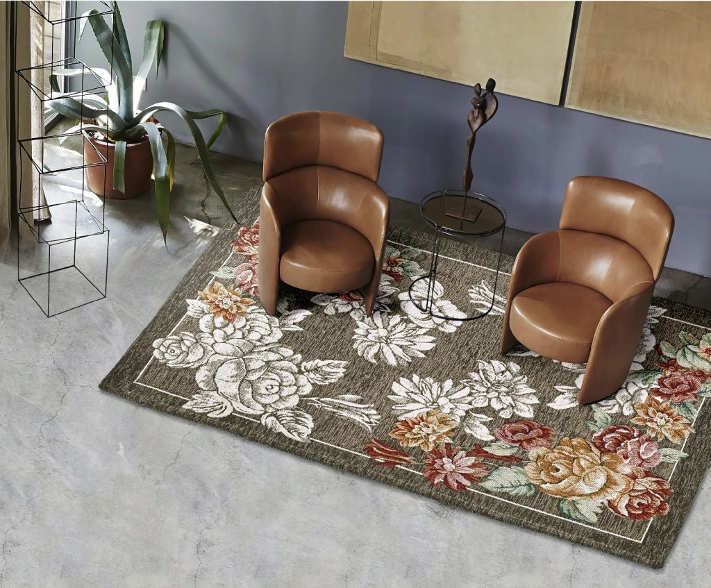 Coppia tappeti floreali BLOOM FANGO cm.65x110 disegno moderno con fiori, multiuso lavabile antiscivolo