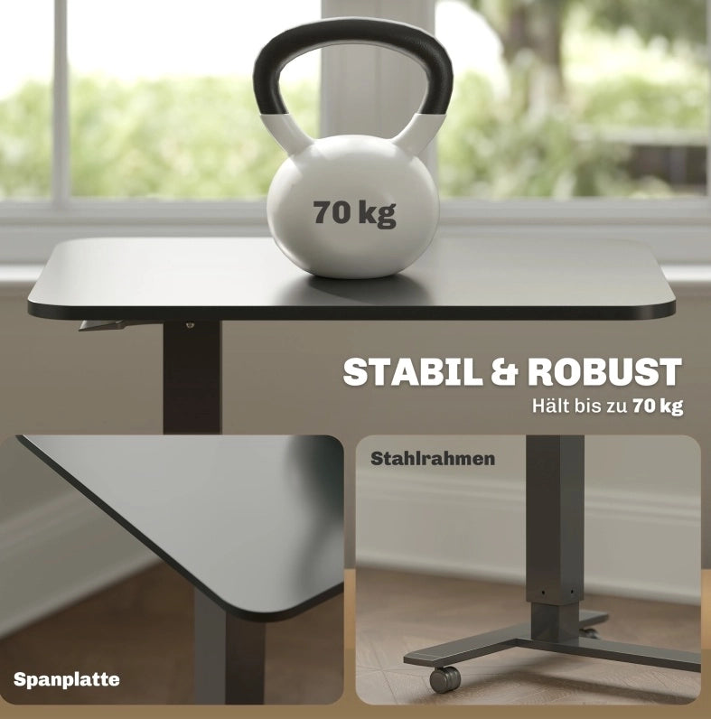 Scrivania Regolabile in Altezza con 4 Ruote, C-Shape 65x48x73-110 cm, Nero