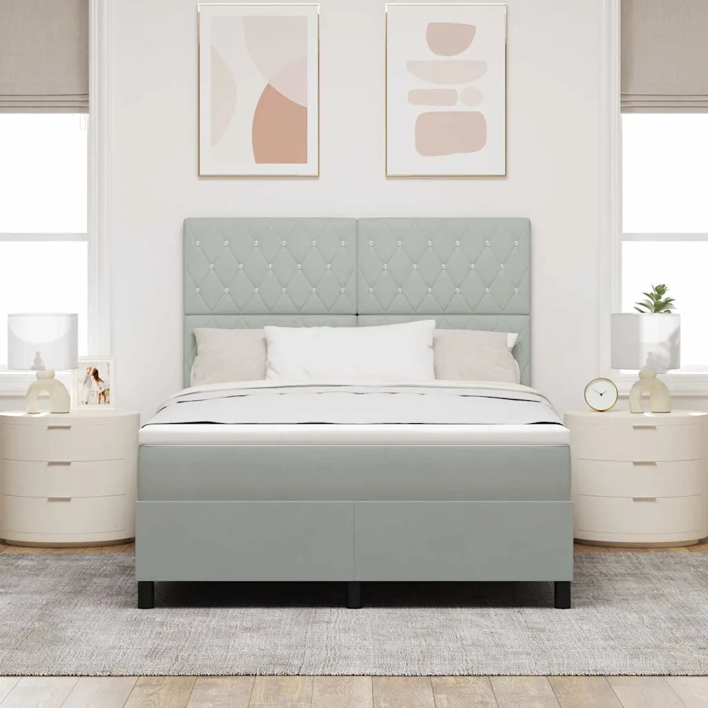 Letto a Sorgente LED Grigio chiaro 160 x 200 cm Tessuto